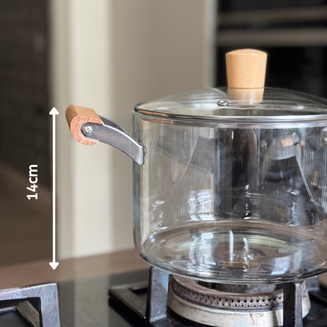 Glass Pot with Wooden Handles | Heat Safe Borosilicate Glass Pot | 3.5L
