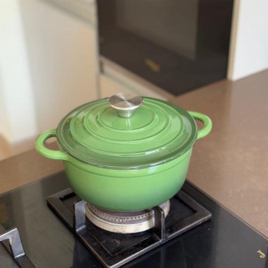 Circular Enamel Cast Iron Dutch Oven with Lid | Casserole Pot | Green and Dark Green