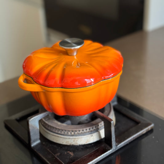 Pumpkin-Shaped Cast Iron Dutch Oven with Lid | Enamel-Coated Casserole Pot