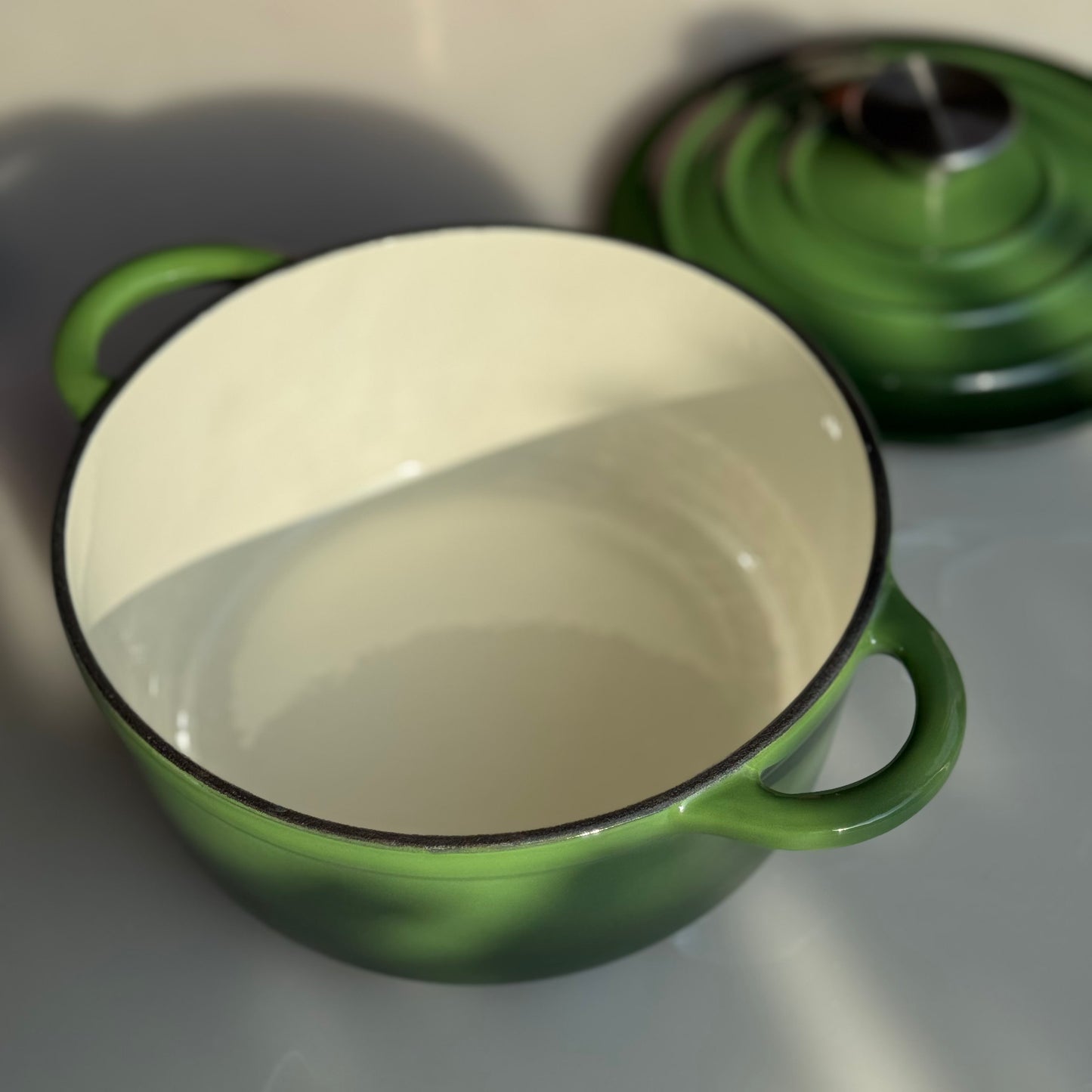 Circular Enamel Cast Iron Dutch Oven with Lid | Casserole Pot | Green and Dark Green