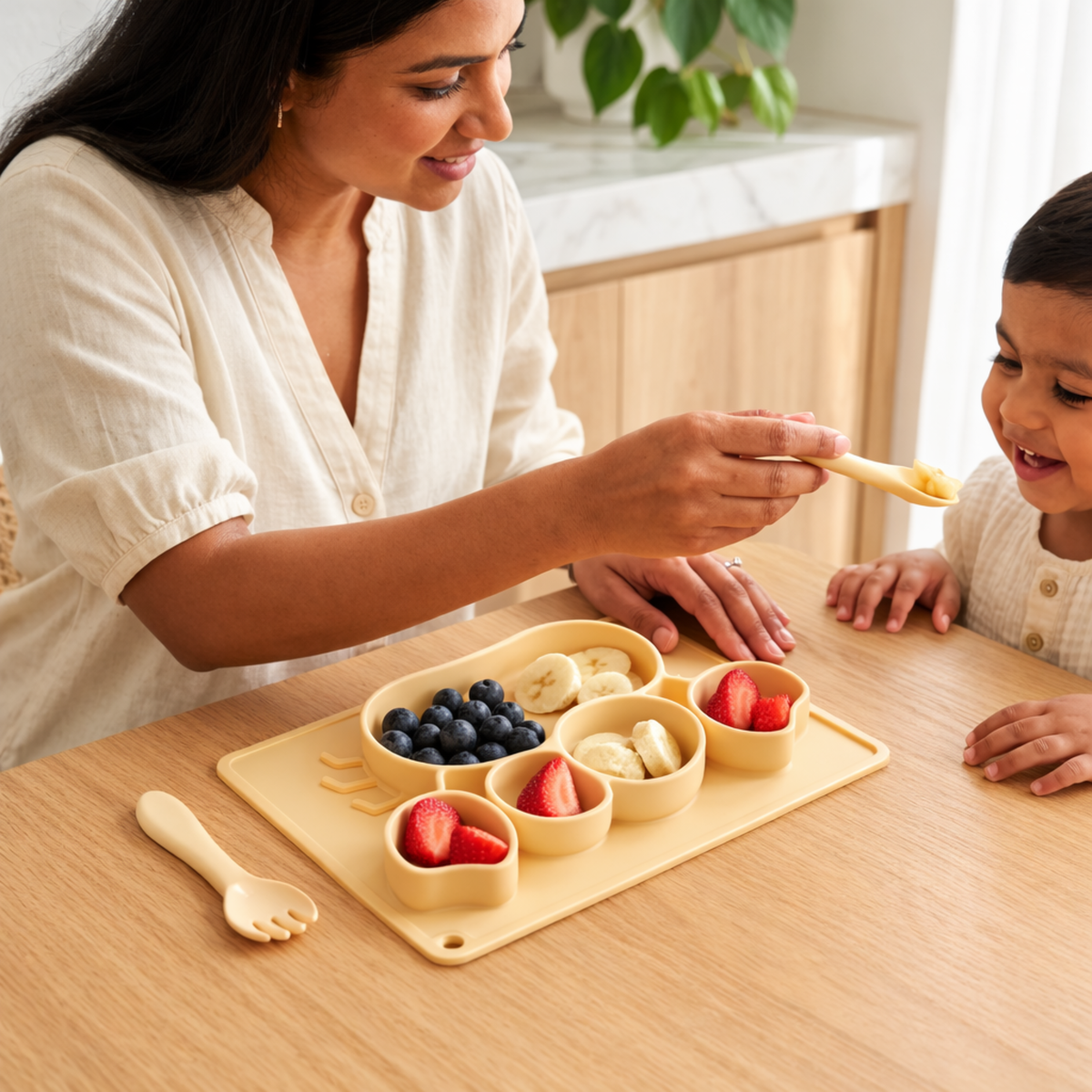 Meal Time Set | Soft Silicone Meal Plate with Animal Shapes for Kids