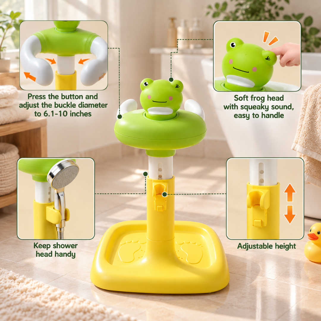 Baby Bath Stand for Kids & Toddlers | Adjustable Height & Width | Frog & Duck