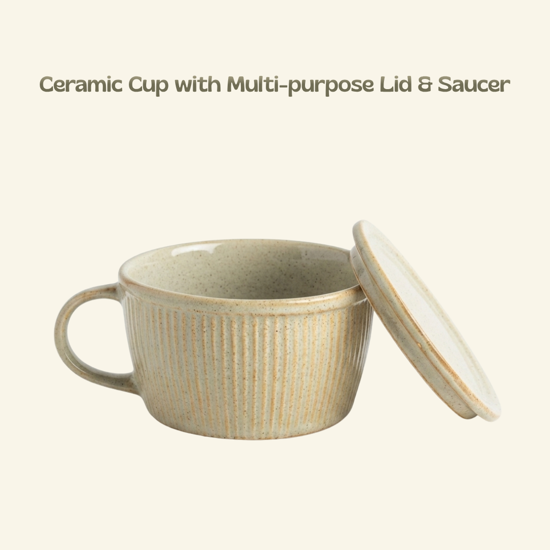Ceramic Soup Cup with Multi-functional Lid & Saucer