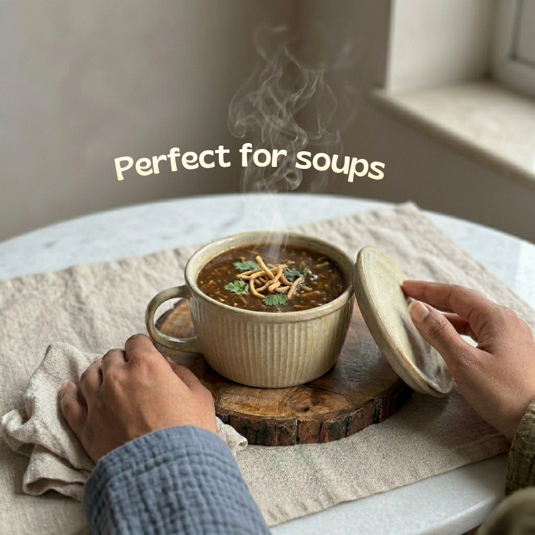 Ceramic Soup Cup with Multi-functional Lid & Saucer