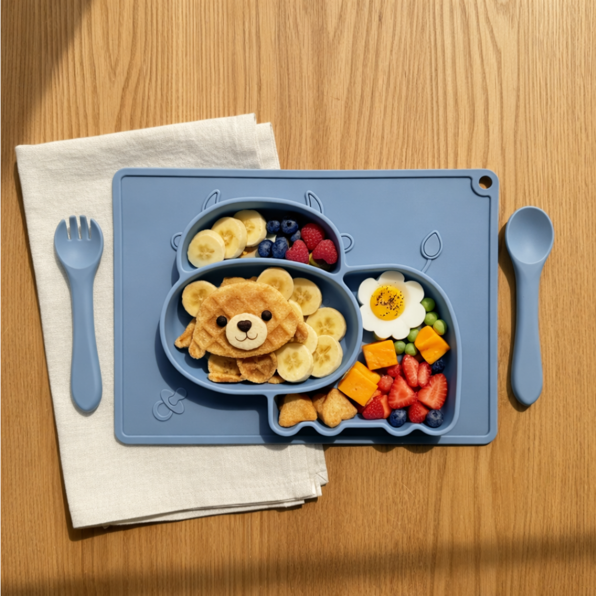 Meal Time Set | Soft Silicone Meal Plate with Animal Shapes for Kids