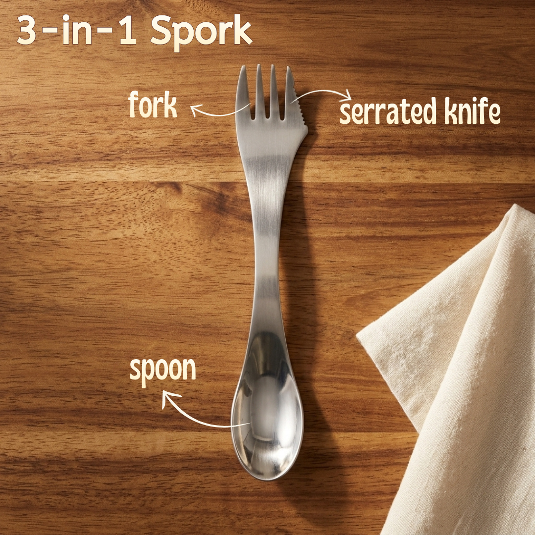 3-in-1 Stainless Steel Spork & Butter Knife | Spoon & Fork