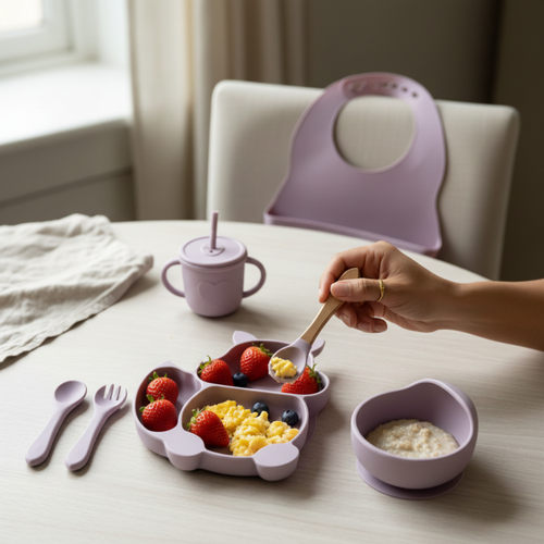 Purple Squirrel Baby's Meal Set | 10 piece silicone meal set for babies and toddlers