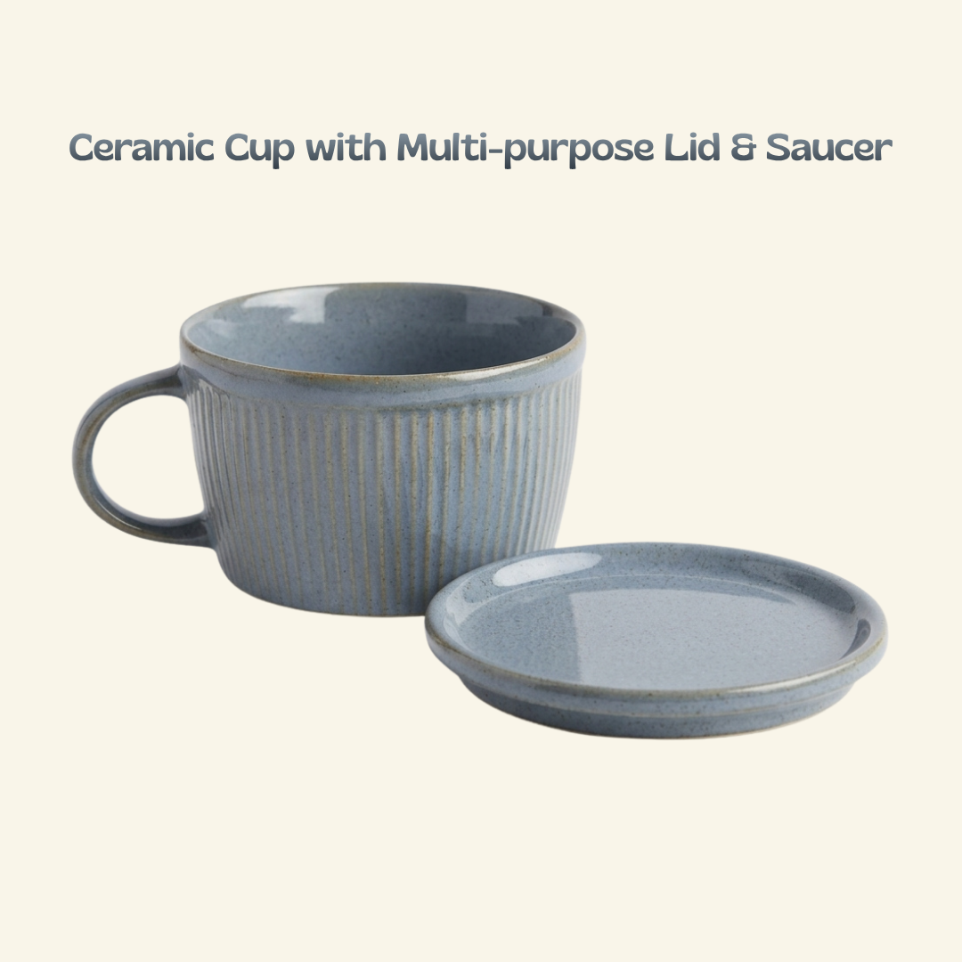 Ceramic Soup Cup with Multi-functional Lid & Saucer