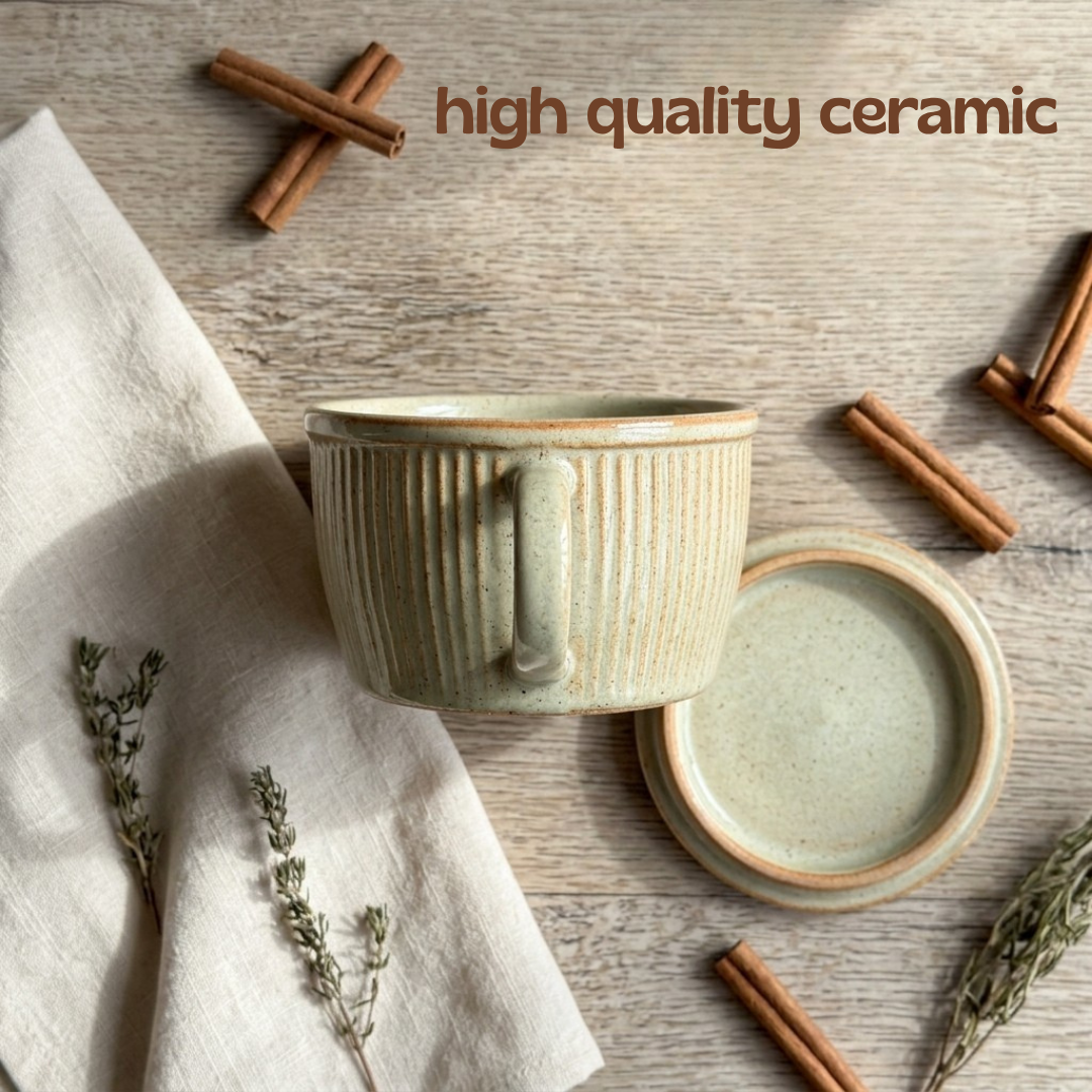 Ceramic Soup Cup with Multi-functional Lid & Saucer