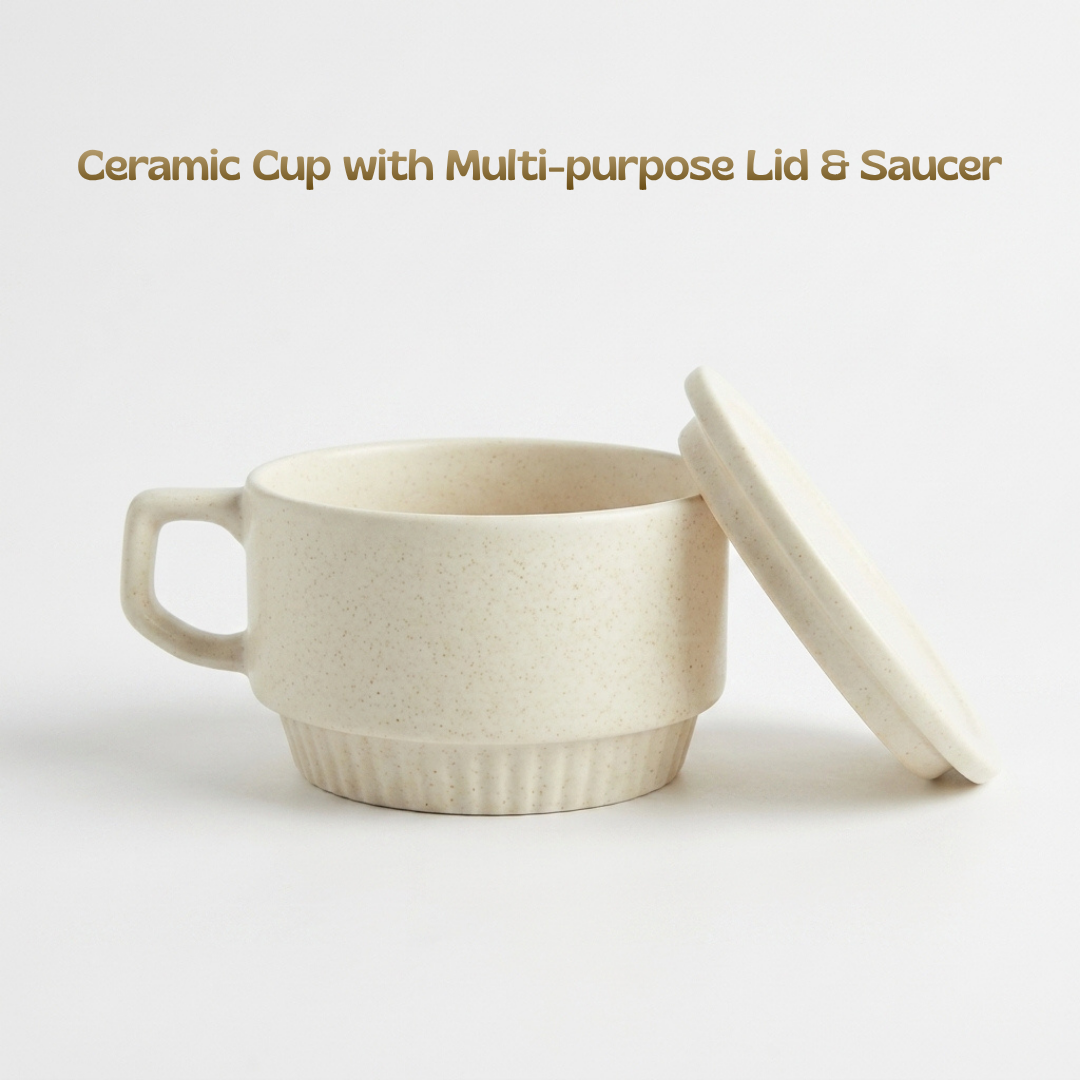 Ceramic Soup Cup with Multi-functional Lid & Saucer