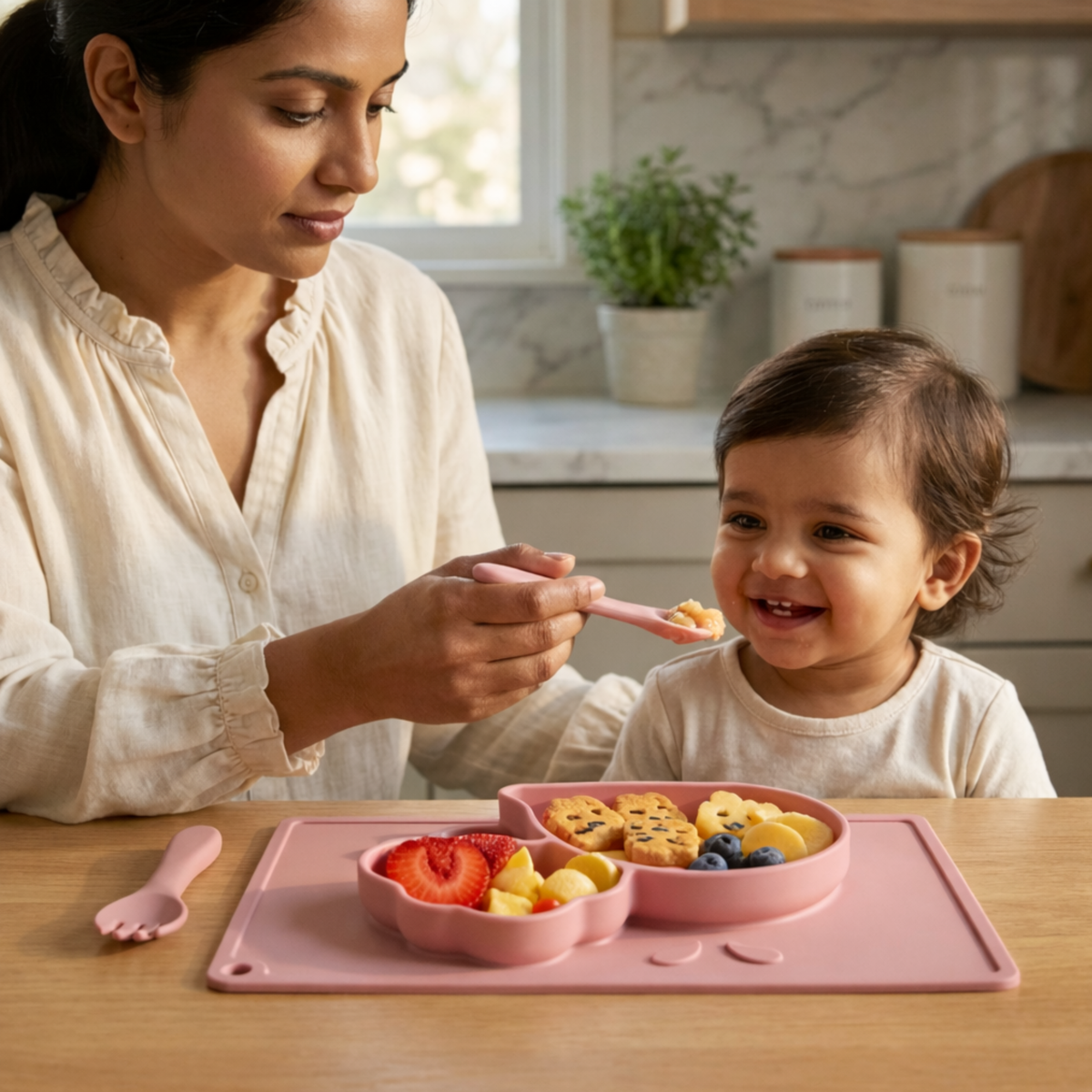 Meal Time Set | Soft Silicone Meal Plate with Animal Shapes for Kids