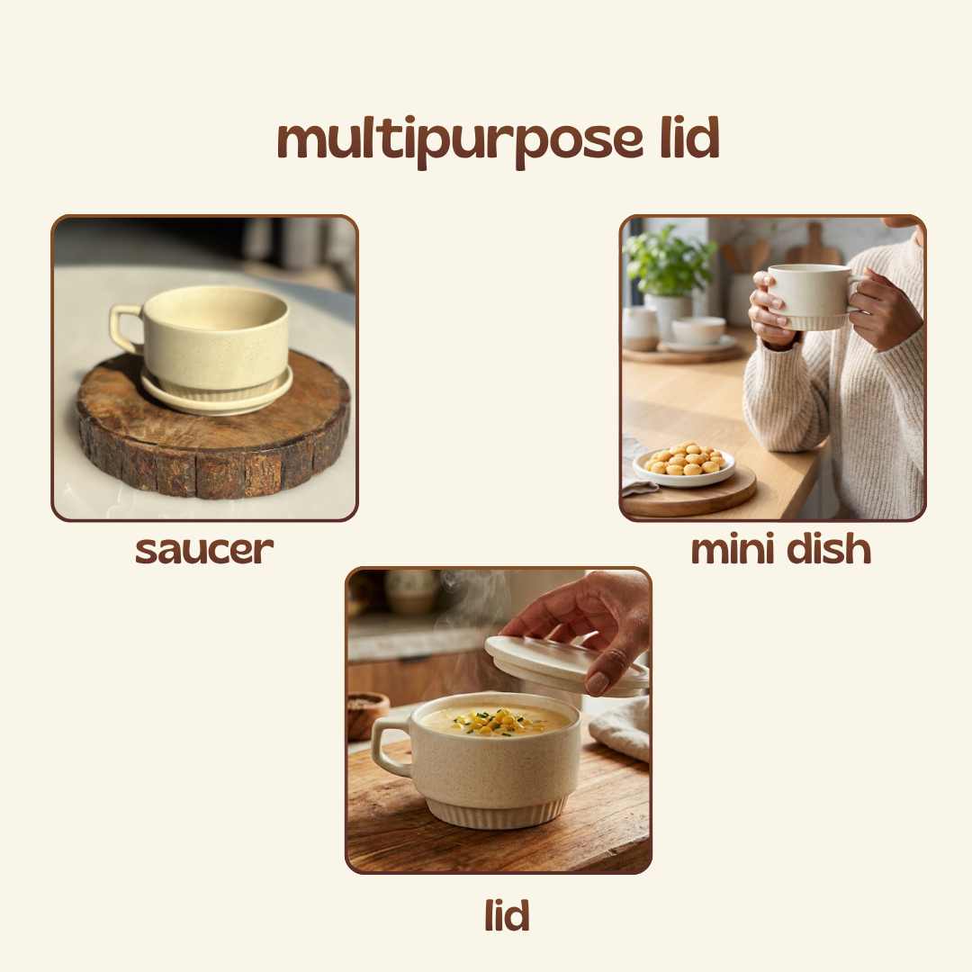 Ceramic Soup Cup with Multi-functional Lid & Saucer