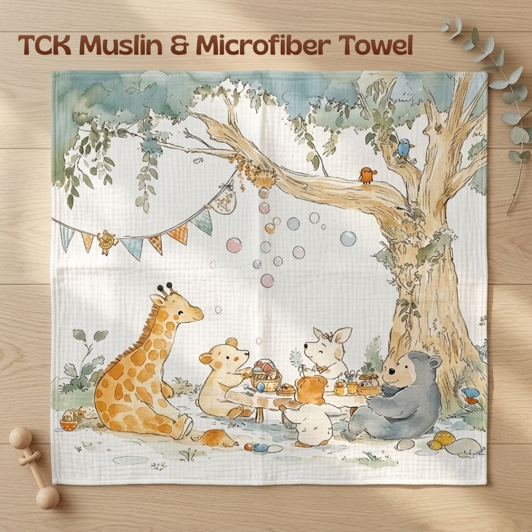 Jungle Picnic Baby Towel | Muslin and Microfibre Bath Towel for babies and toddlers