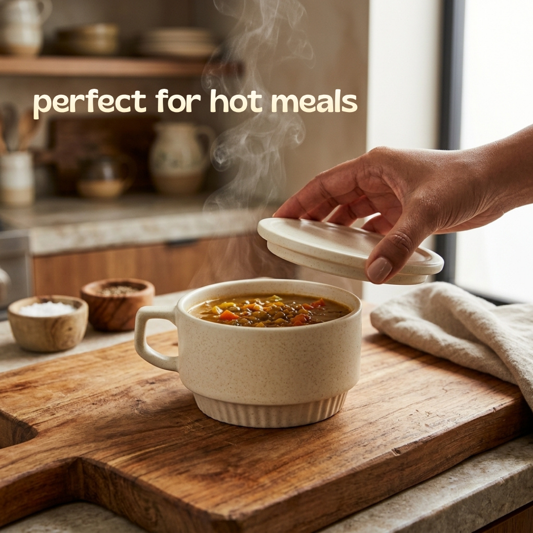 Ceramic Soup Cup with Multi-functional Lid & Saucer