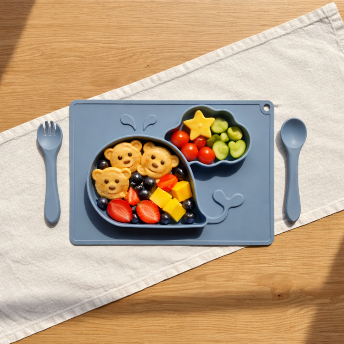 Meal Time Set | Soft Silicone Meal Plate with Animal Shapes for Kids