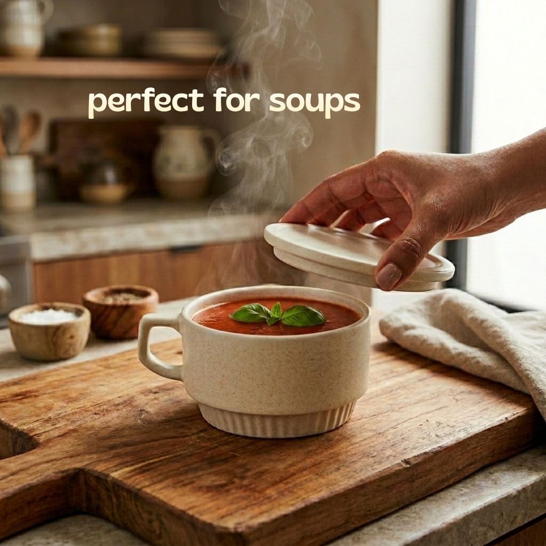 Ceramic Soup Cup with Multi-functional Lid & Saucer