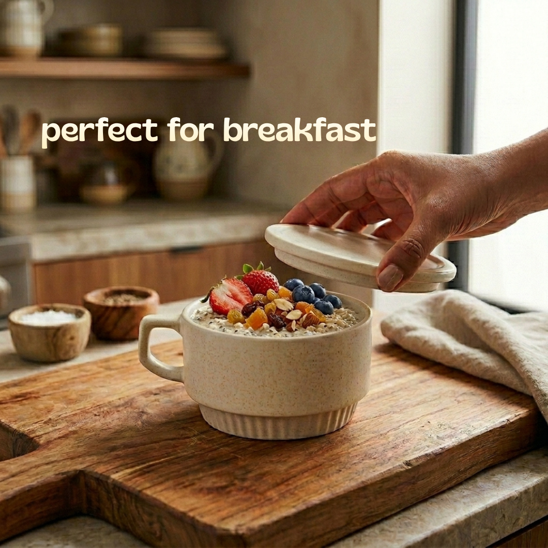 Ceramic Soup Cup with Multi-functional Lid & Saucer