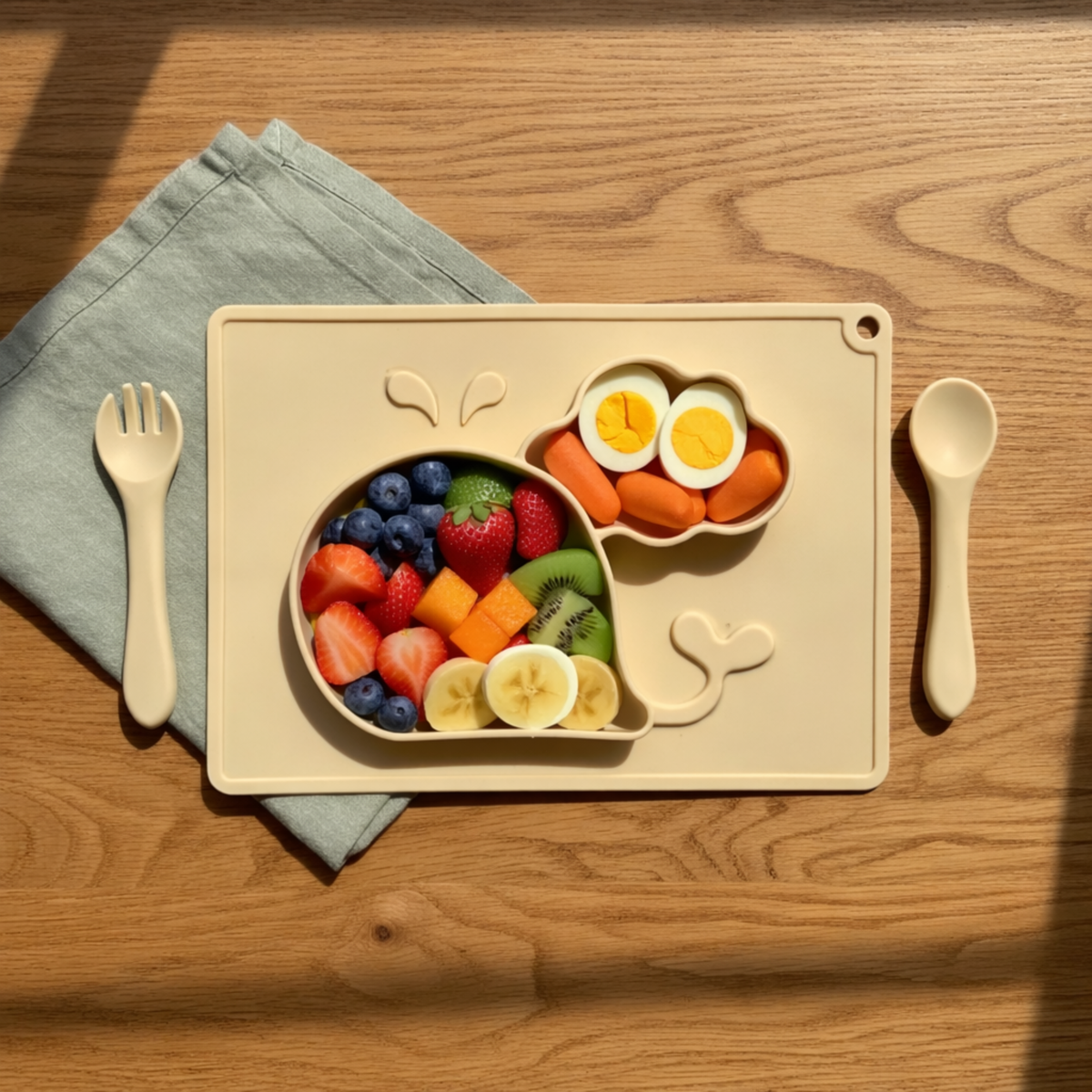Meal Time Set | Soft Silicone Meal Plate with Animal Shapes for Kids