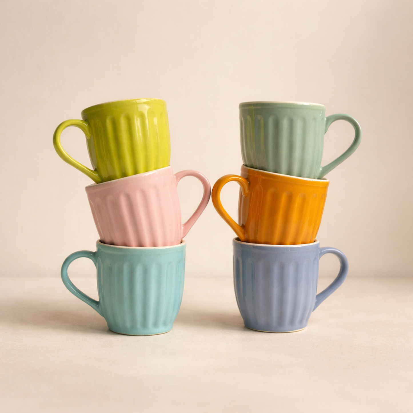 Ribbed Ceramic Pastel Mugs