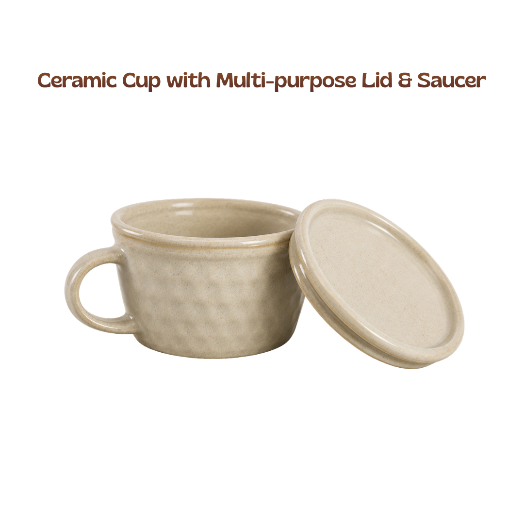 Ceramic Soup Cup with Multi-functional Lid & Saucer