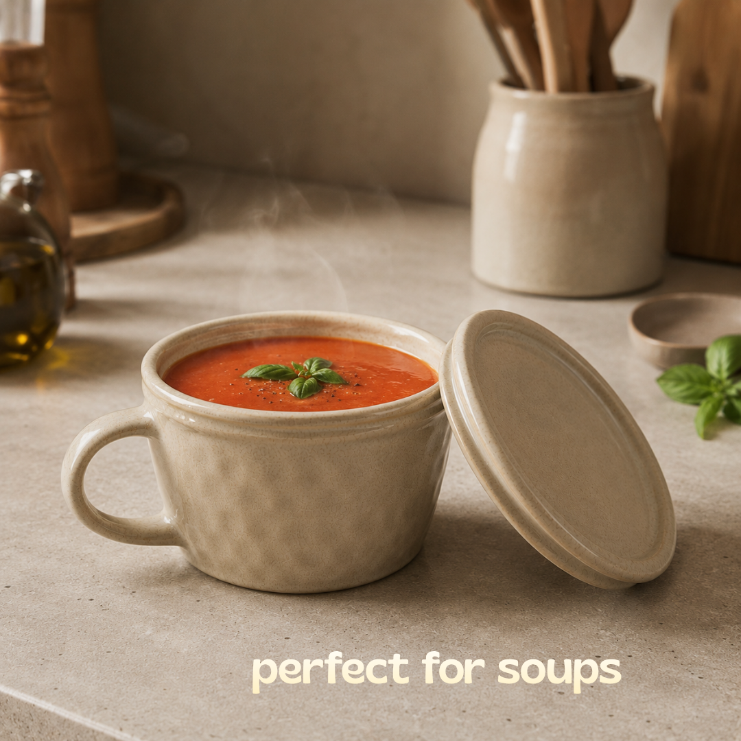 Ceramic Soup Cup with Multi-functional Lid & Saucer