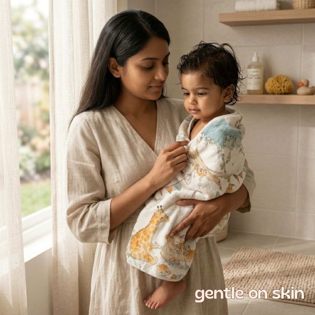 Jungle Picnic Baby Towel | Muslin and Microfibre Bath Towel for babies and toddlers