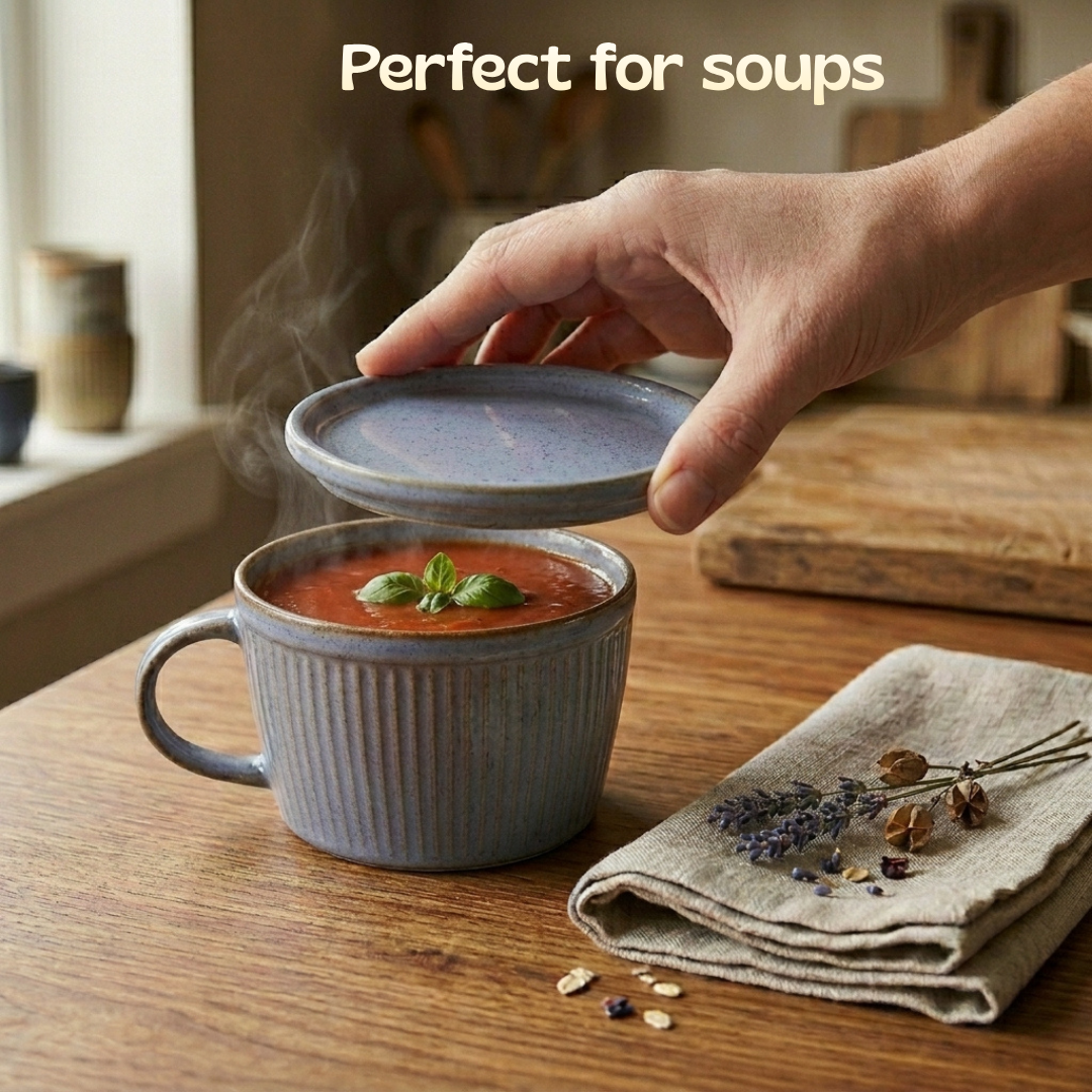 Ceramic Soup Cup with Multi-functional Lid & Saucer