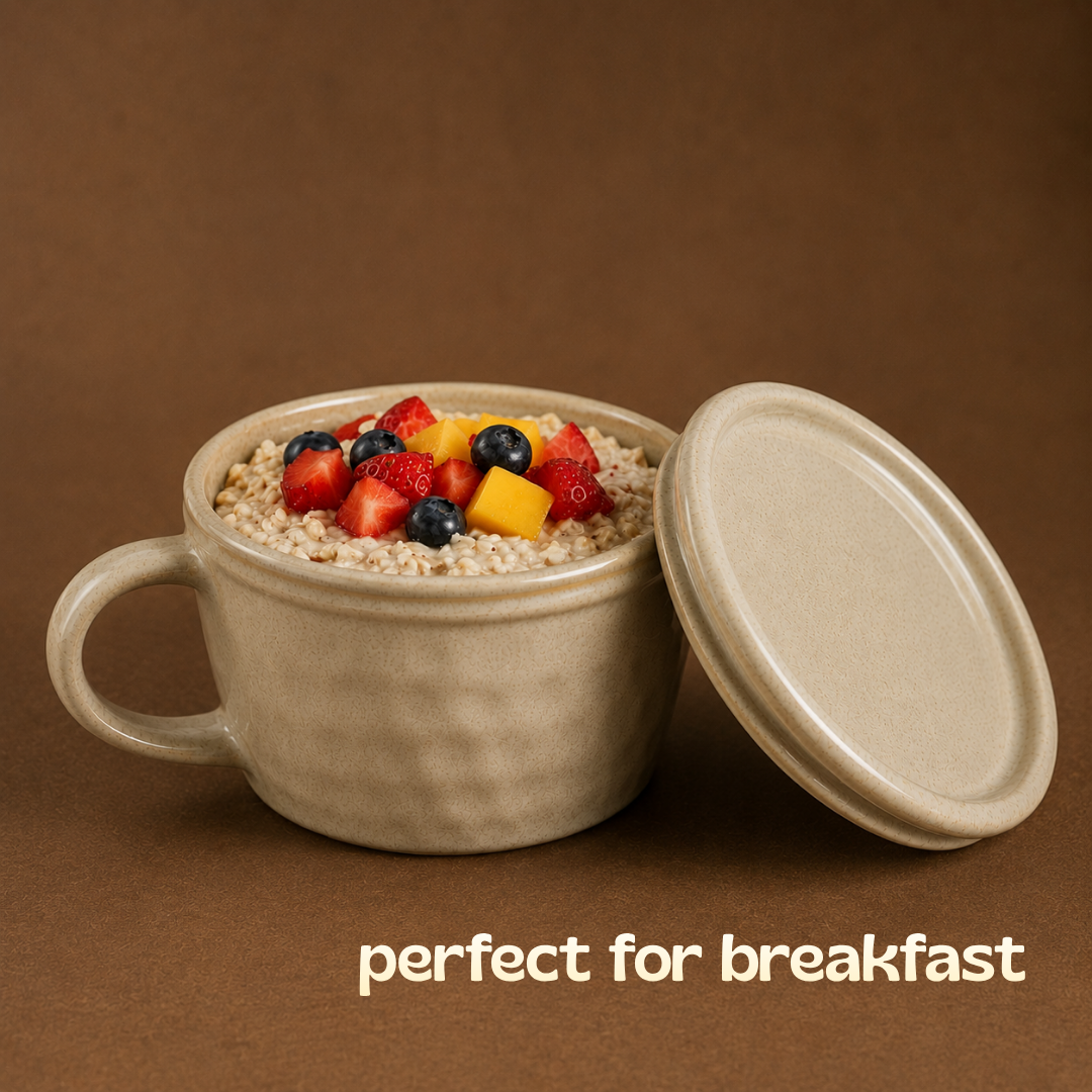 Ceramic Soup Cup with Multi-functional Lid & Saucer