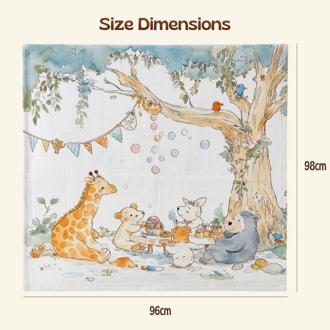 Jungle Picnic Baby Towel | Muslin and Microfibre Bath Towel for babies and toddlers