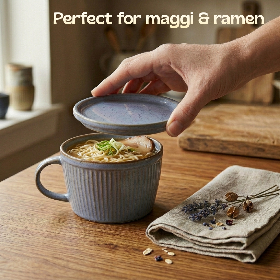 Ceramic Soup Cup with Multi-functional Lid & Saucer