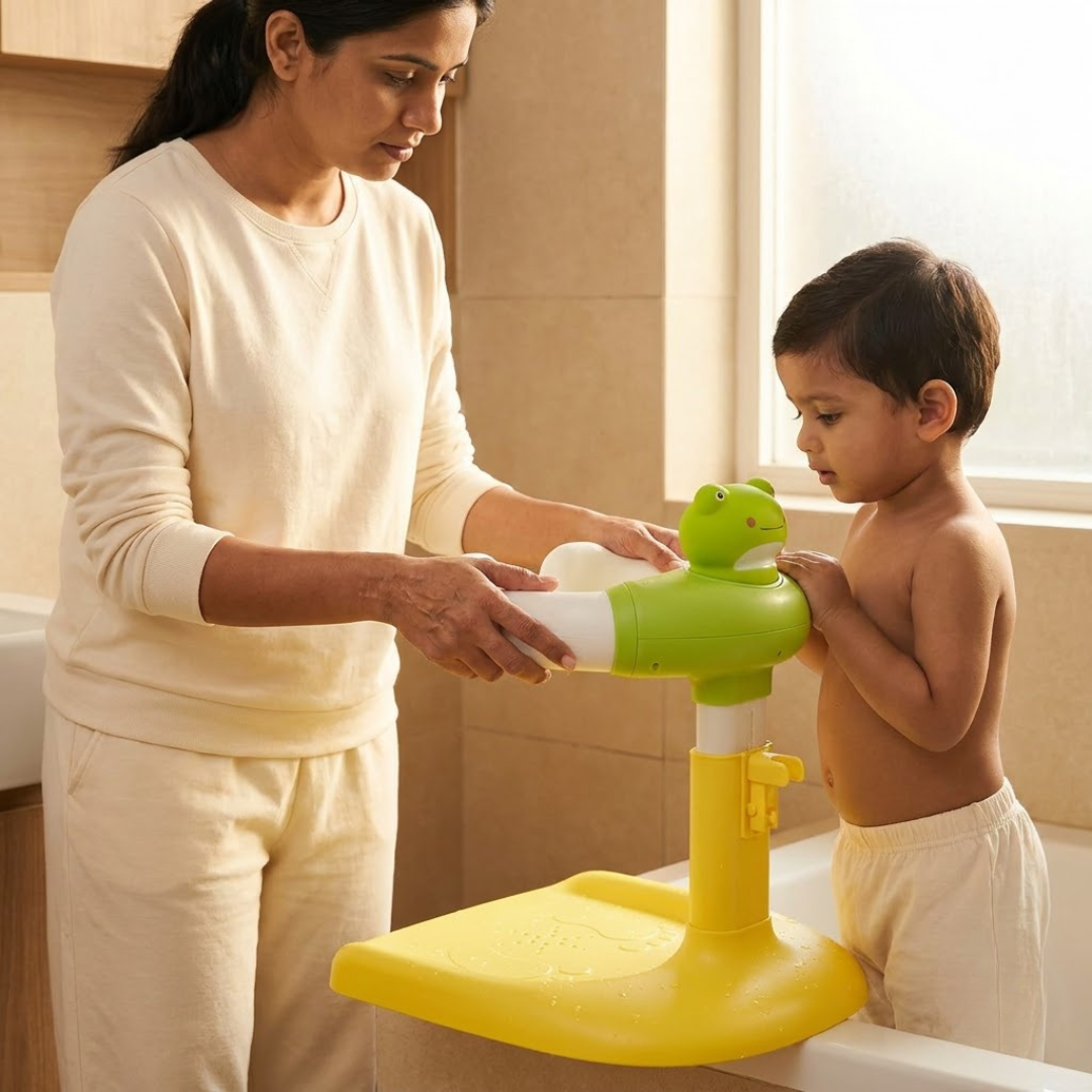 Baby Bath Stand for Kids & Toddlers | Adjustable Height & Width | Frog & Duck
