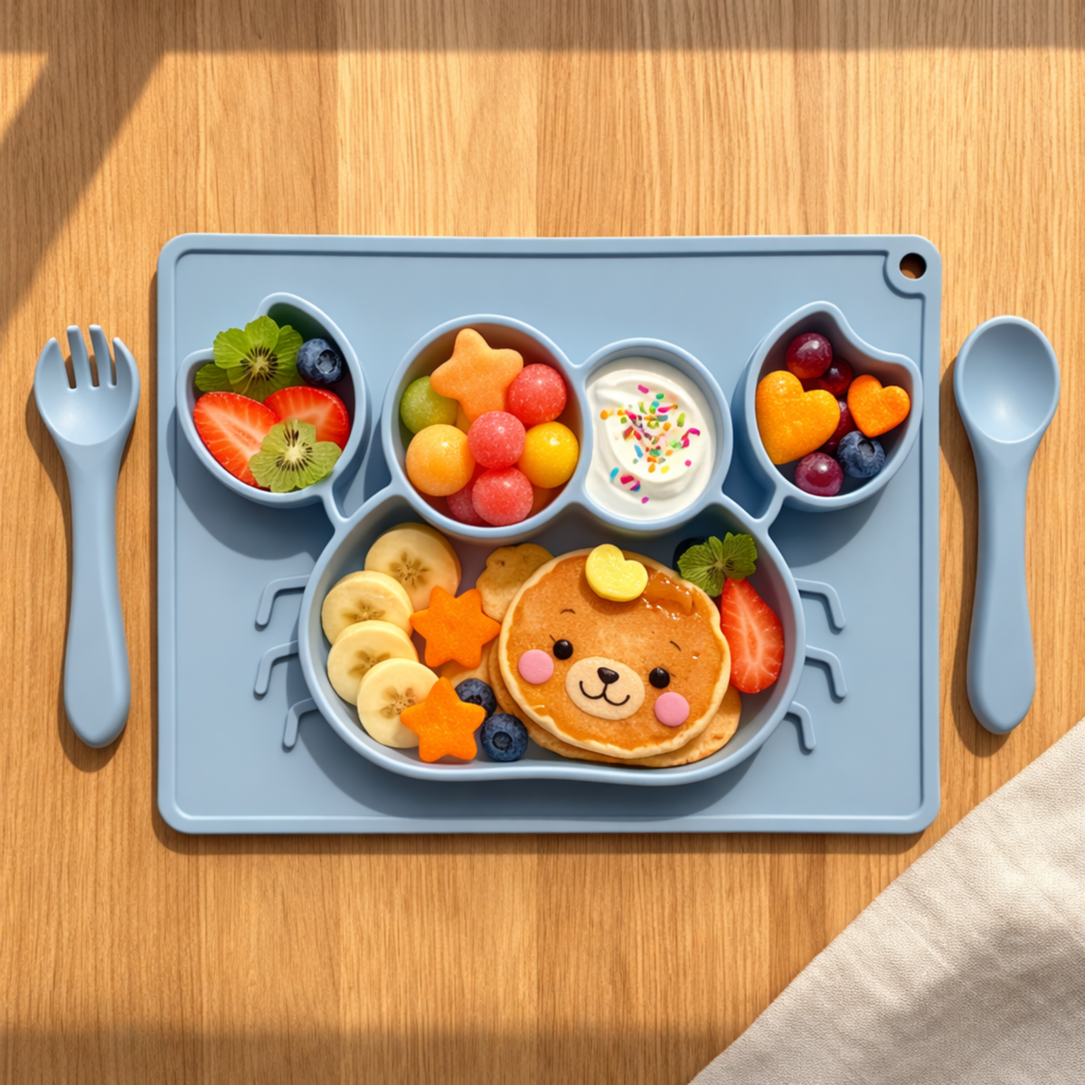 Meal Time Set | Soft Silicone Meal Plate with Animal Shapes for Kids