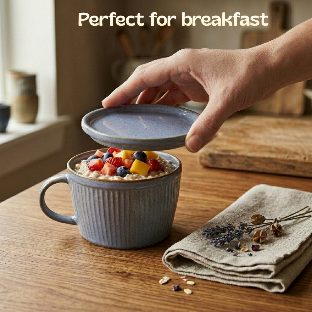 Ceramic Soup Cup with Multi-functional Lid & Saucer