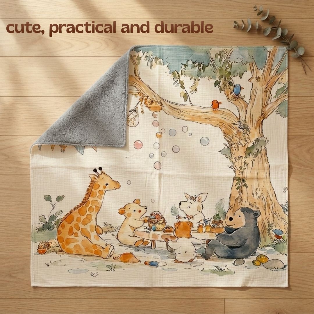 Jungle Picnic Baby Towel | Muslin and Microfibre Bath Towel for babies and toddlers