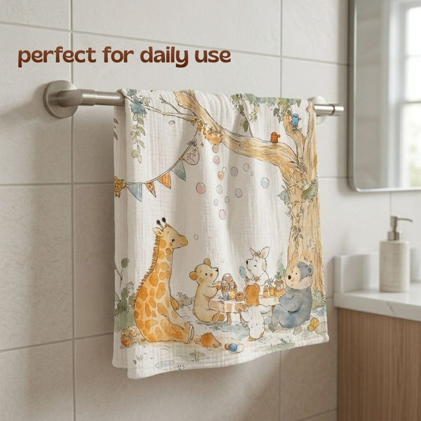 Jungle Picnic Baby Towel | Muslin and Microfibre Bath Towel for babies and toddlers