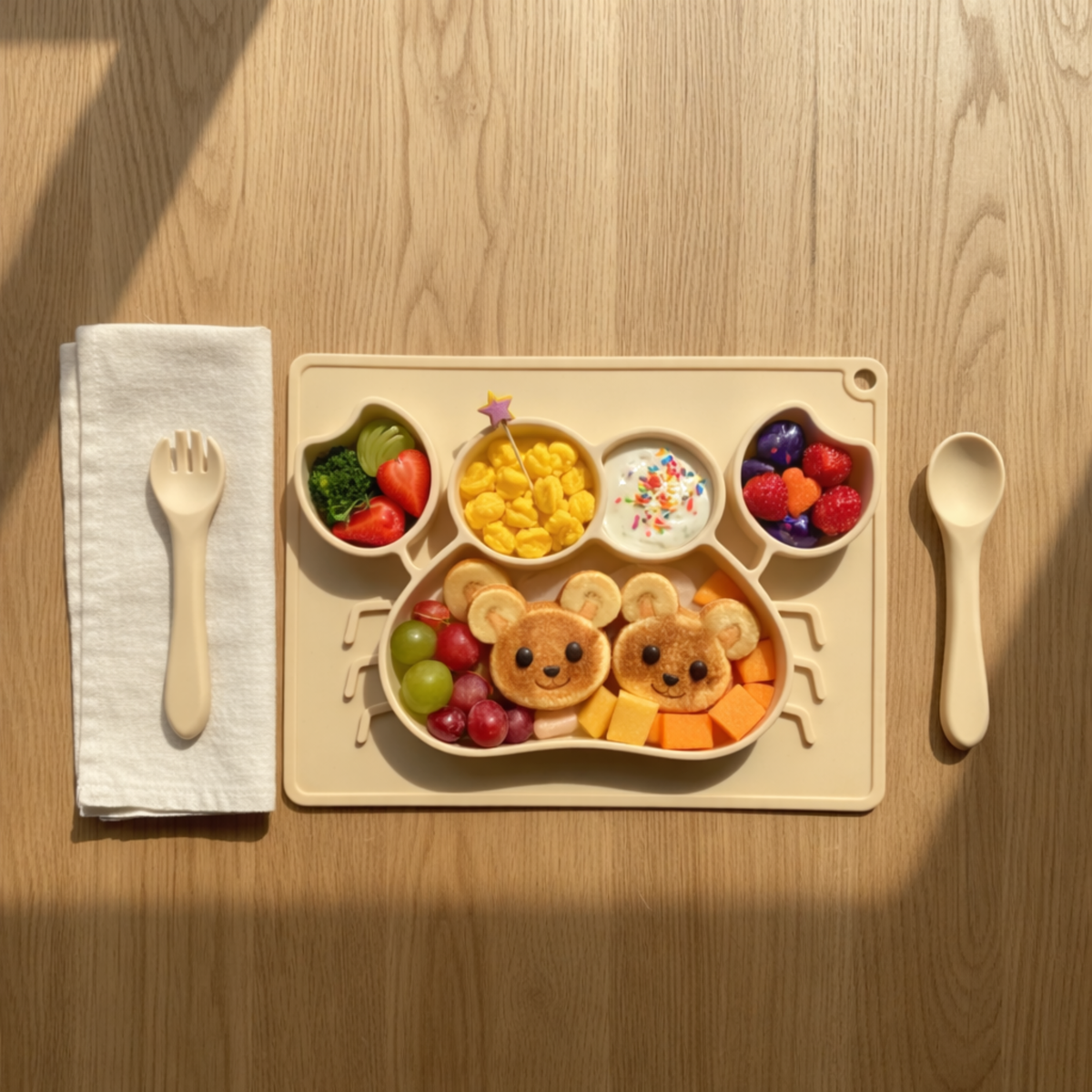 Meal Time Set | Soft Silicone Meal Plate with Animal Shapes for Kids