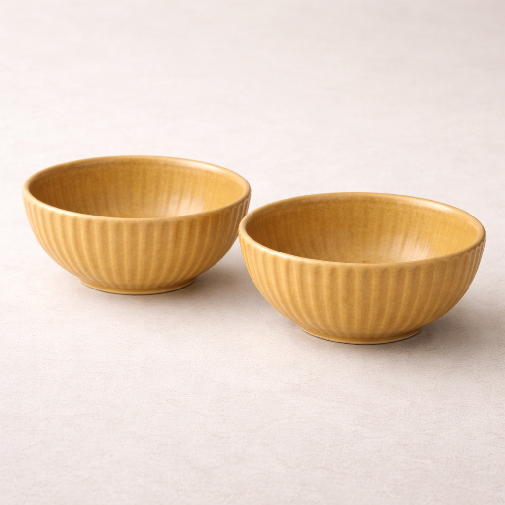 Set of 2 Ribbed Ceramic Bowls