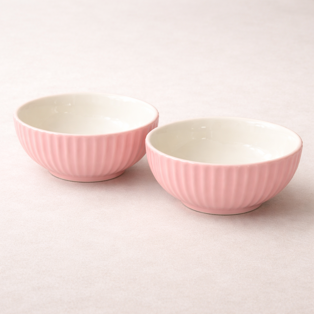 Set of 2 Ribbed Ceramic Bowls