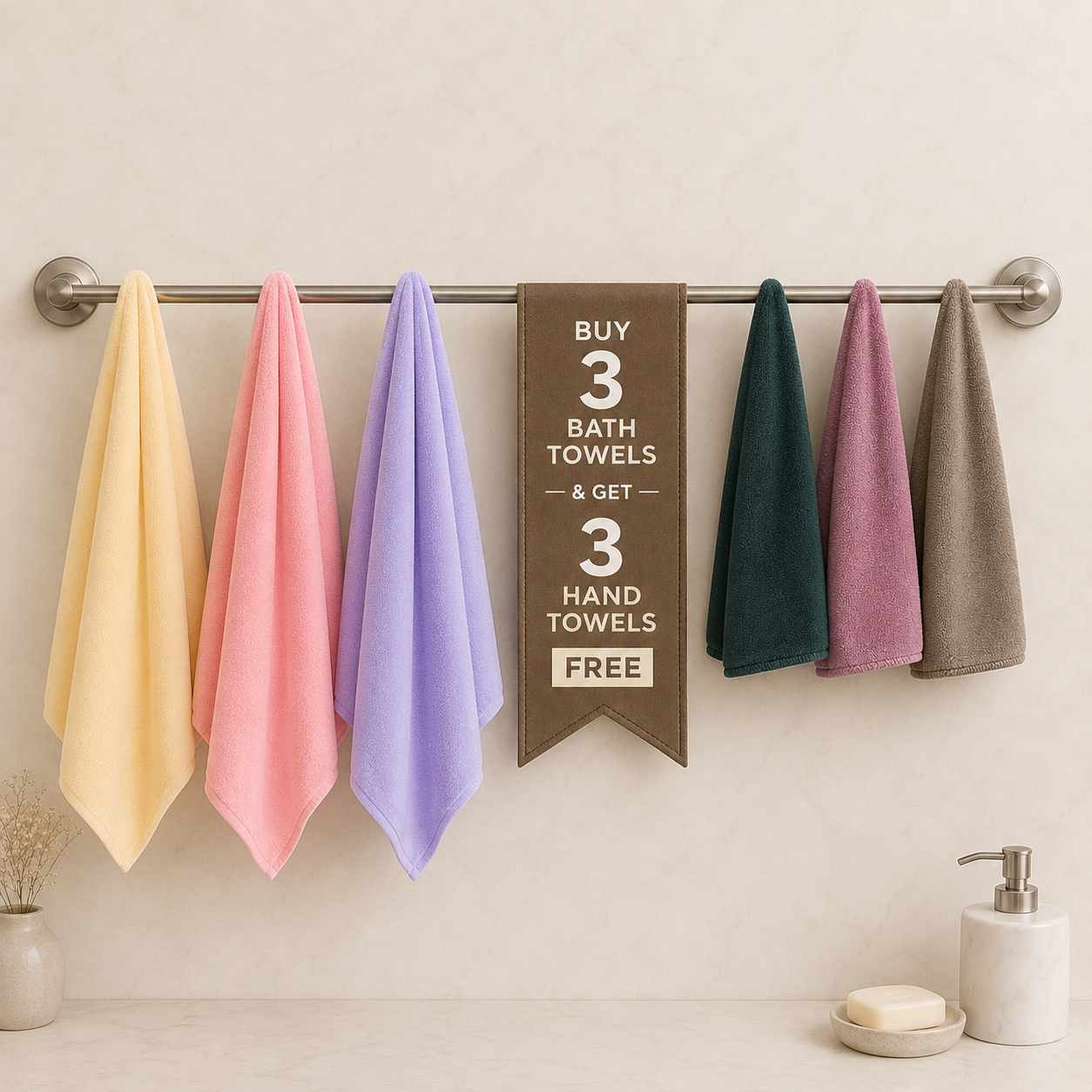 Bath Towel - Pastels | Soft Microfibre Pastels Colour Bath Towel | Free Face Towel