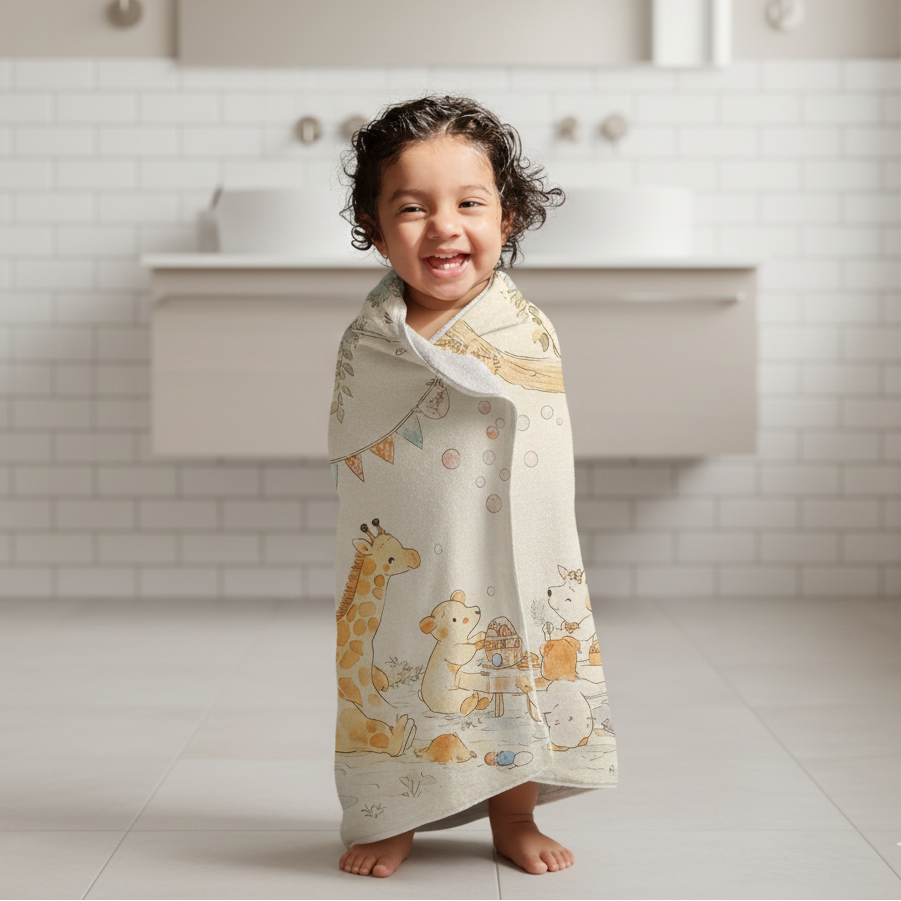 Jungle Picnic Baby Towel | Muslin and Microfibre Bath Towel for babies and toddlers
