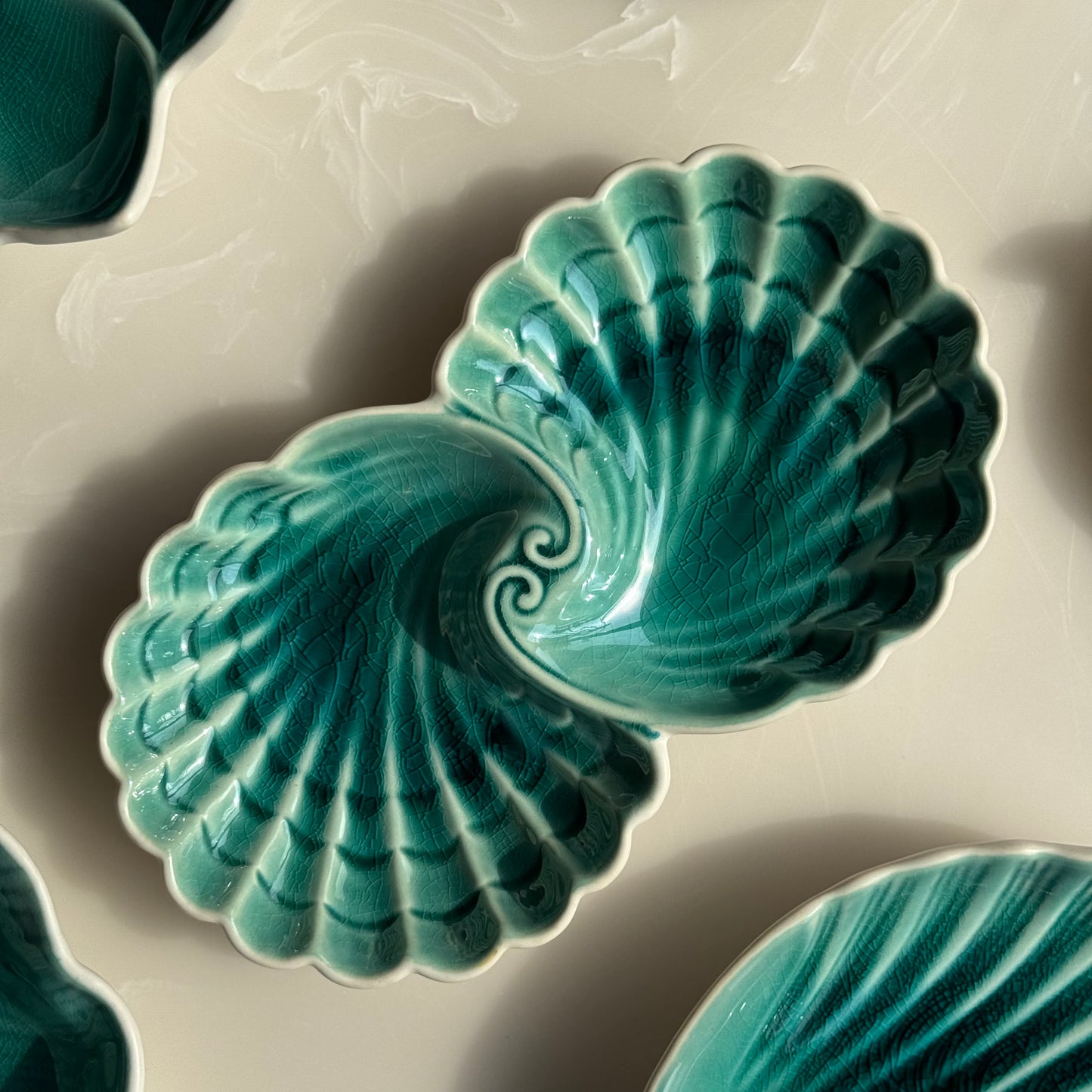 Peacock-Inspired Crackle Glaze Snack Plate