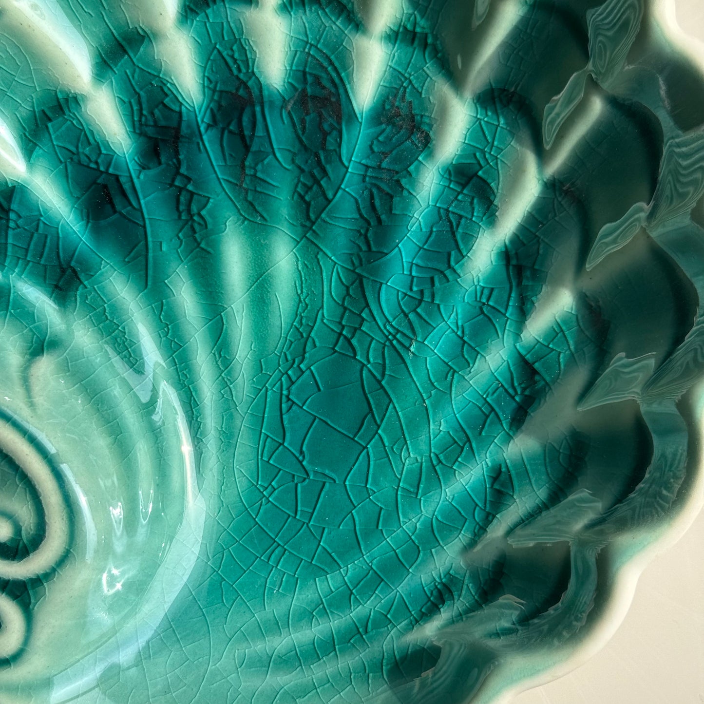 Peacock-Inspired Crackle Glaze Snack Plate