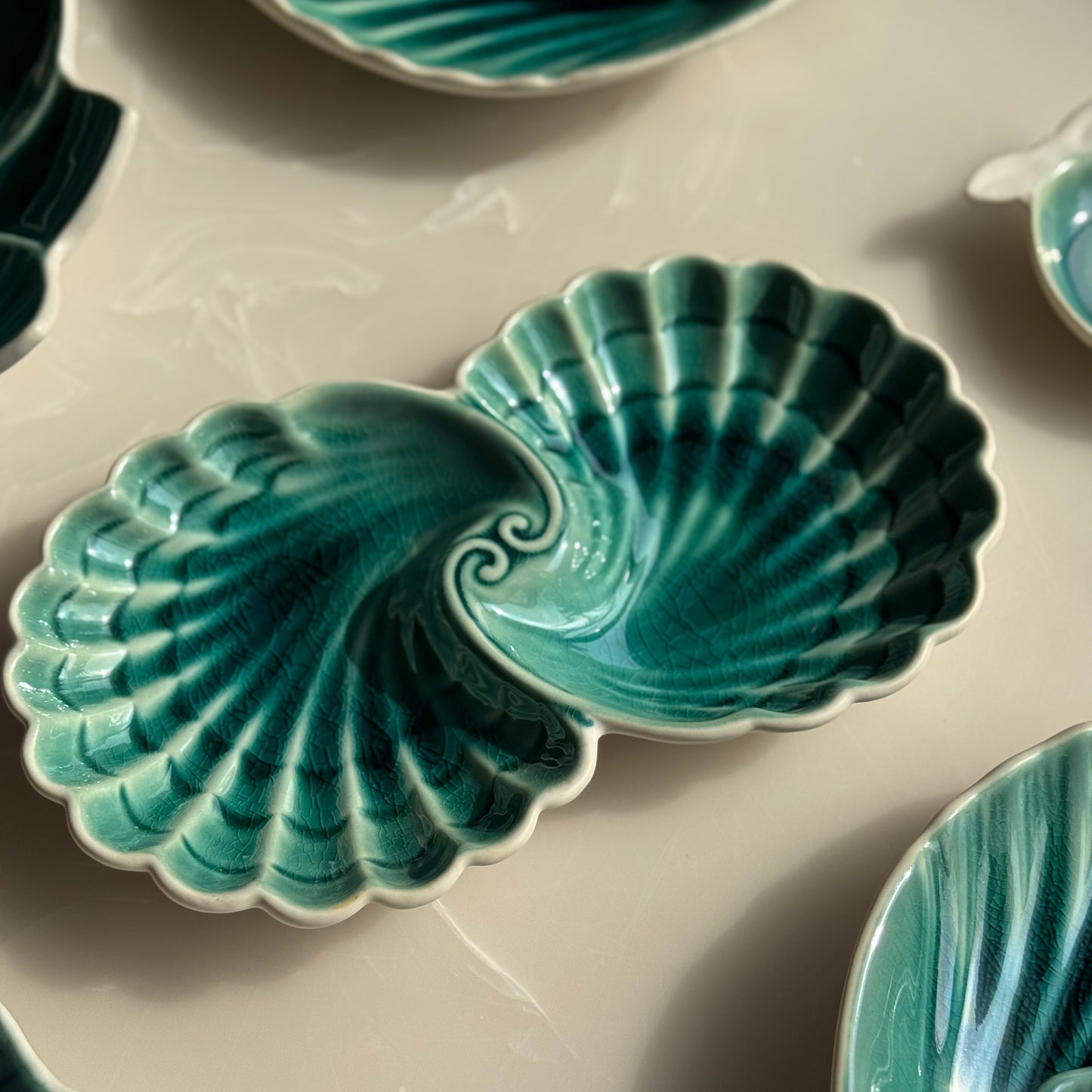 Peacock-Inspired Crackle Glaze Snack Plate