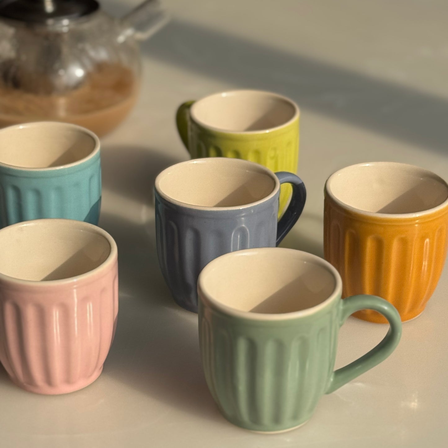 Ribbed Ceramic Pastel Mugs