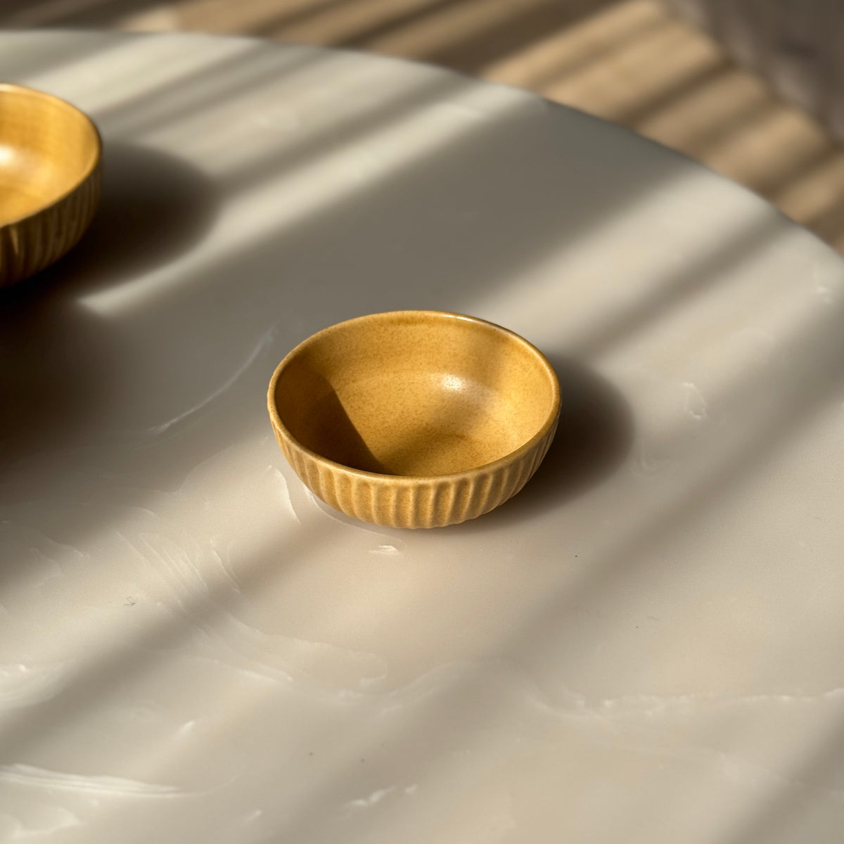 Set of 3 Textured Yellow Ceramic Bowls