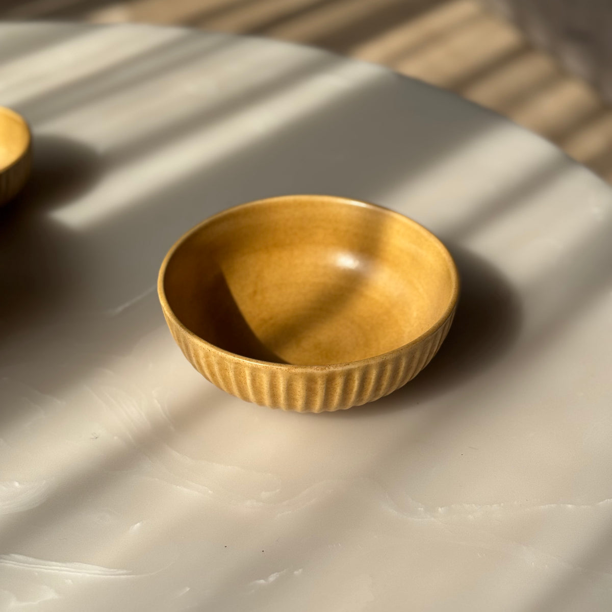 Set of 3 Textured Yellow Ceramic Bowls