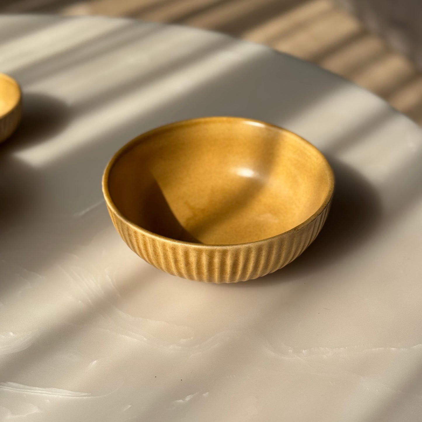 Set of 3 Textured Yellow Ceramic Bowls