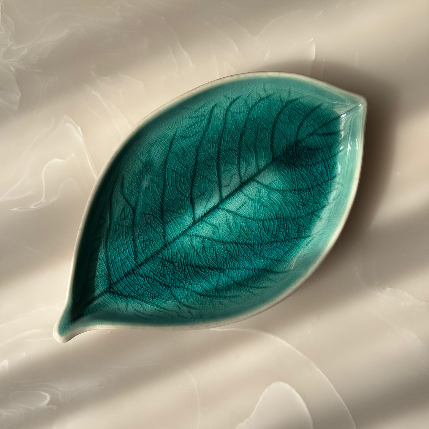Double Glazed Leaf-Inspired Ceramic Serving Plate