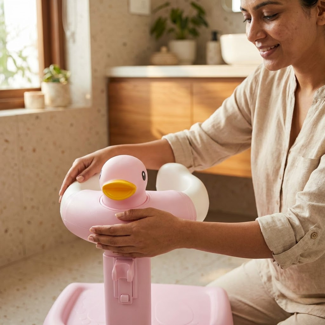 Baby Bath Stand for Kids & Toddlers | Adjustable Height & Width | Frog & Duck