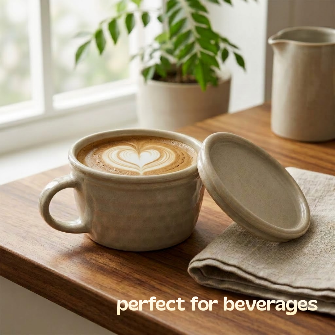 Ceramic Soup Cup with Multi-functional Lid & Saucer